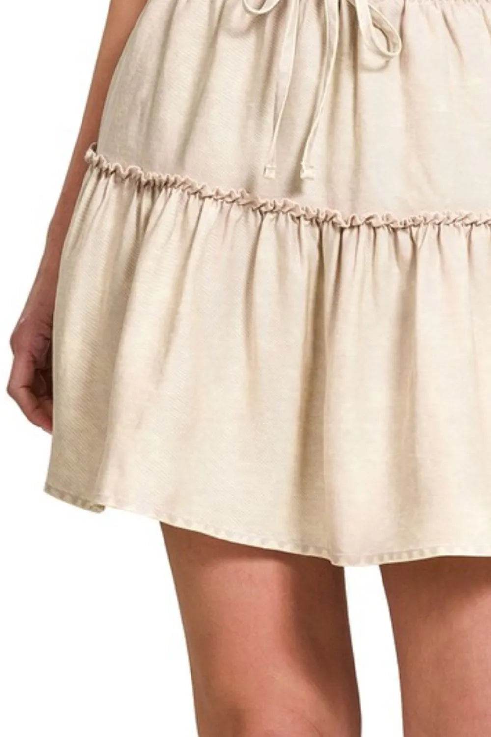 Zenana Tencel Washed Tiered Mini Skirts - Rosa Apparel