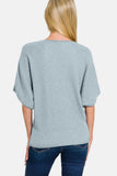 Zenana V-Neck Short Sleeve Dolman Sweater - Rosa Apparel