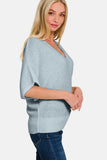 Zenana V-Neck Short Sleeve Dolman Sweater - Rosa Apparel
