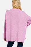 Zenana V-Neck Side Slit High-Low Sweater - Rosa Apparel