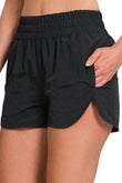 Zenana Windbreaker Smocked Waistband Running Shorts - Rosa Apparel