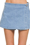 Zenana Wrap Front Skort Denim Shorts - Rosa Apparel