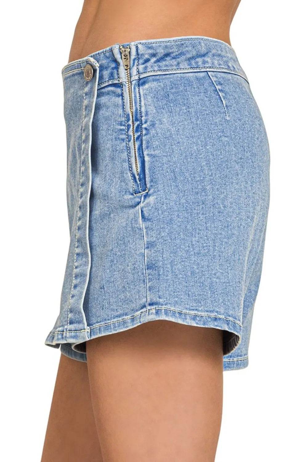 Zenana Wrap Front Skort Denim Shorts - Rosa Apparel