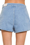 Zenana Wrap Front Skort Denim Shorts - Rosa Apparel