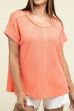 Zenana Brushed Waffle Exposed-Seam Short Sleeve Top - Rosa Apparel