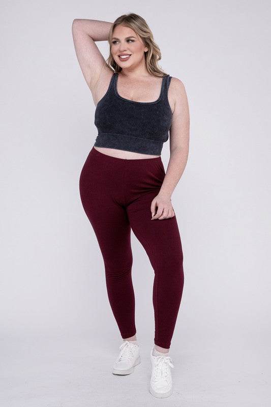 Zenana Casual Plus Premium Cotton Full Length Fitted Leggings - Rosa Apparel