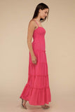 Zenana Casual Woven Smocked Top Tiered Cami Regular Maxi Dress - Rosa Apparel