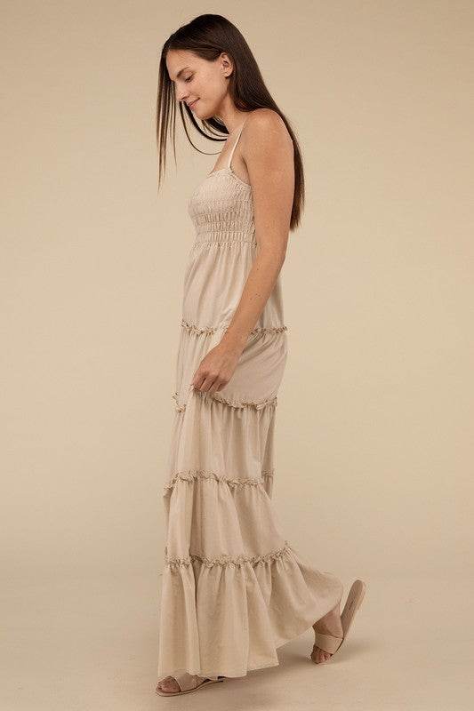 Zenana Casual Woven Smocked Top Tiered Cami Regular Maxi Dress - Rosa Apparel