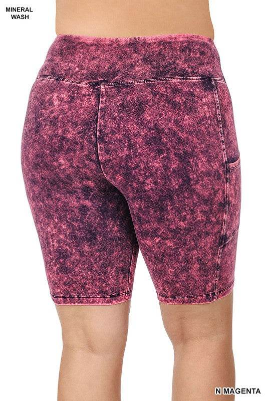 Zenana Plus Mineral Wash Wide Waistband Pocket Leggings - Rosa Apparel