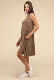 Zenana Sleeveless Flared Dress with Side Pockets - Rosa Apparel