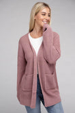 Zenana Low Gauge Waffle Open Cardigan Sweater - Rosa Apparel