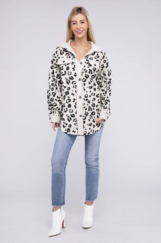 BiBi Vintage Washed Leopard Corduroy Buttoned Jacket - Rosa Apparel