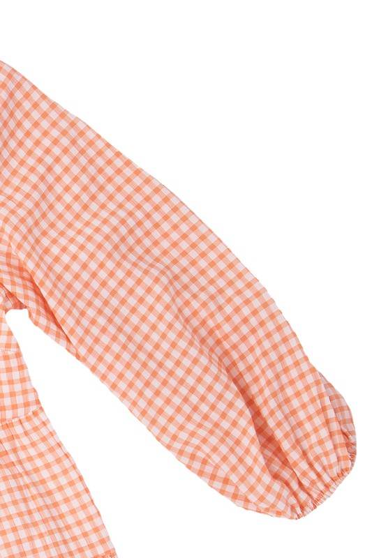 Lilou Gingham Checked Tiered Puff 3/4 Sleeves V-Neck Mini Dress - Rosa Apparel