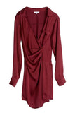 Lilou Satin Collared Wrap Side Zipper Long Sleeves Mini Dress - Rosa Apparel