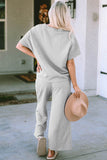 Double Take Full Size Texture Short Sleeve Top and Pants Set - Rosa Apparel
