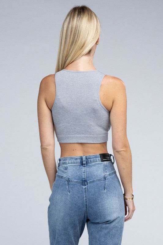 Ambiance Trendy Ribbed V-Neck Cropped Pullover Tank Top - Rosa Apparel
