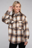 Ambiance Cozy Plaid Flannel Regular Fit Collar Shacket - Rosa Apparel