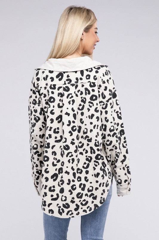 BiBi Vintage Washed Leopard Corduroy Buttoned Jacket - Rosa Apparel