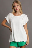 Umgee Full Size Seam Detail Linen Ruffle Fringe Edge Top Plus Size - Rosa Apparel