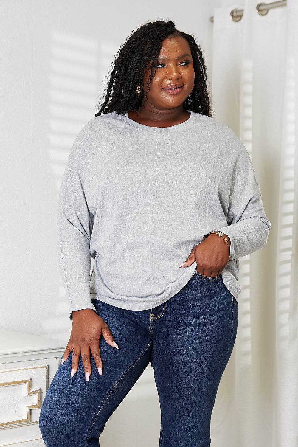 Double Take Seam Detail Round Neck Long Sleeve Top - Rosa Apparel