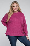 Zenana Plus Brushed Melange Drop Shoulder Sweater - Rosa Apparel