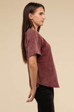Zenana Back Patch Crinkle Washed Raglan Sleeve T-Shirt - Rosa Apparel