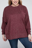 Zenana Plus Brushed Melange Drop Shoulder Sweater - Rosa Apparel