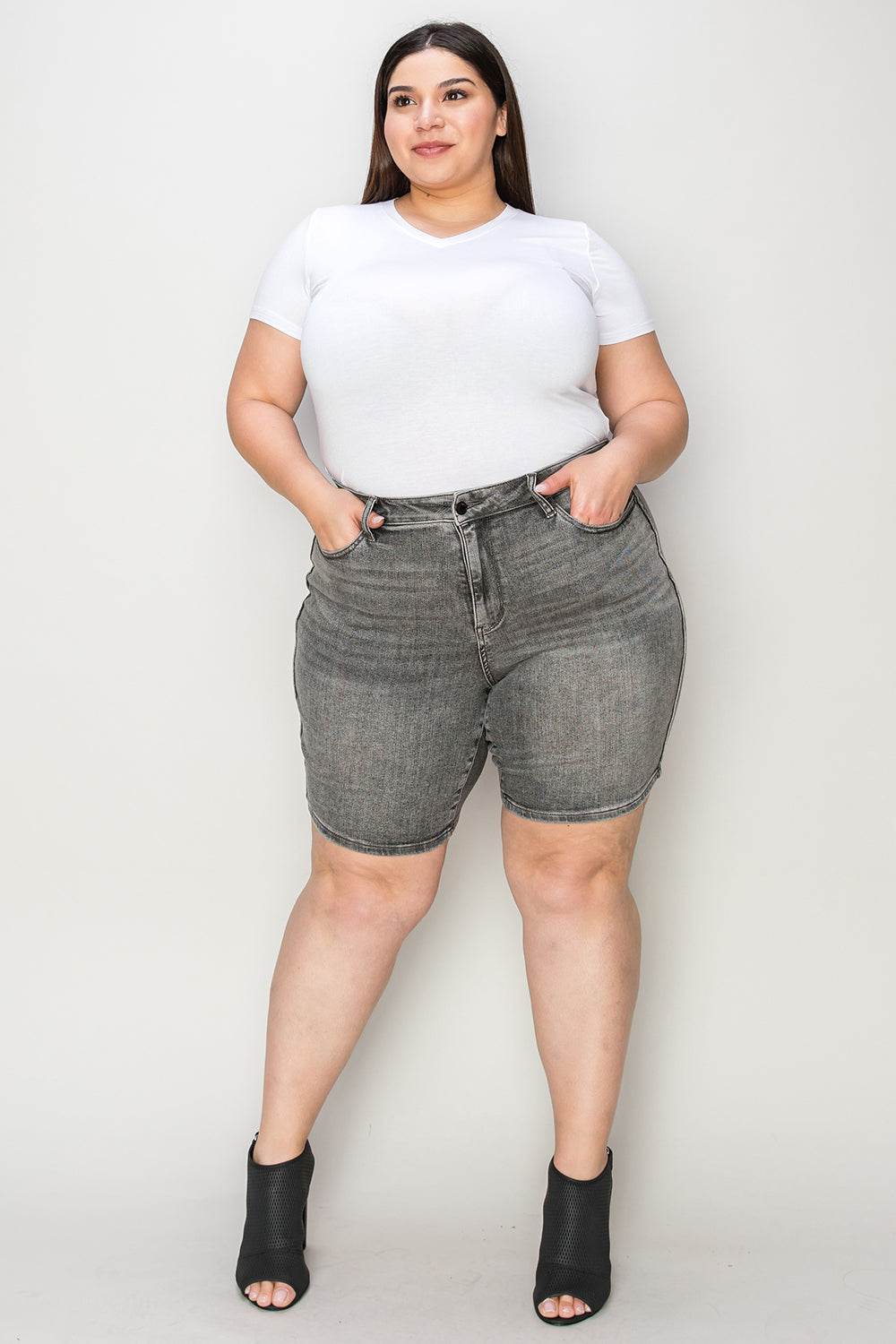 Judy Blue Full Size High Waist Washed Denim Shorts Style #:150230 - Rosa Apparel