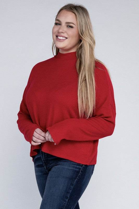 Ambiance Plus Drop Shoulder Long Sleeve Mock Neckline Sweater - Rosa Apparel
