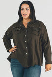Davi & Dani Plus Distressed Hem Button Down Oversize Shirt - Rosa Apparel