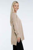 Zenana Hi-Low Hem Front Seam V-Neck Sweater - Rosa Apparel