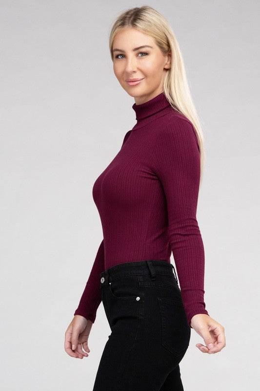 Ambiance Long-Sleeve Turtleneck Strechy Bodysuit - Rosa Apparel