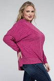 Zenana Plus Brushed Melange Drop Shoulder Sweater - Rosa Apparel