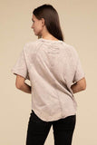 Zenana Back Patch Crinkle Washed Raglan Sleeve T-Shirt - Rosa Apparel