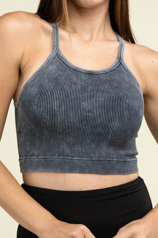 Zenana Washed Ribbed Seamless Cropped Cami Top - Rosa Apparel