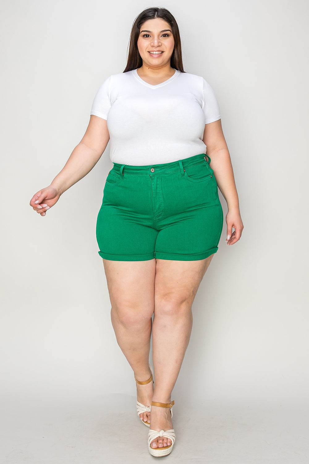 Judy Blue Full Size Tummy Control Garment Dyed Denim Shorts Style #: 150283 - Rosa Apparel