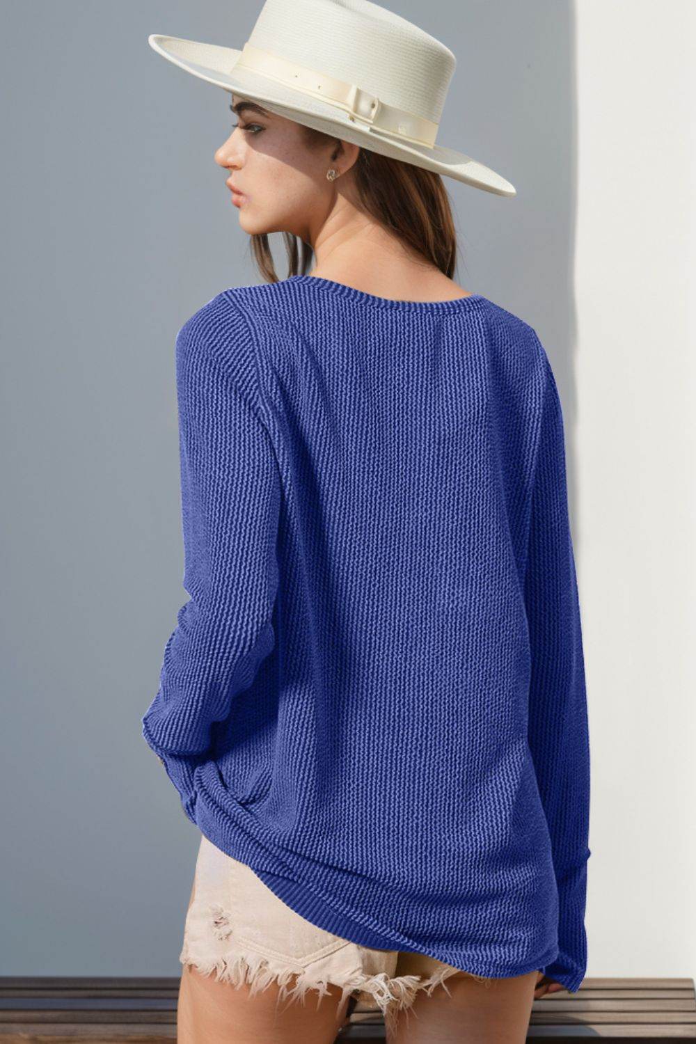 Double Take Full Size Notched Thumbhole Long Sleeve T-Shirt - Rosa Apparel