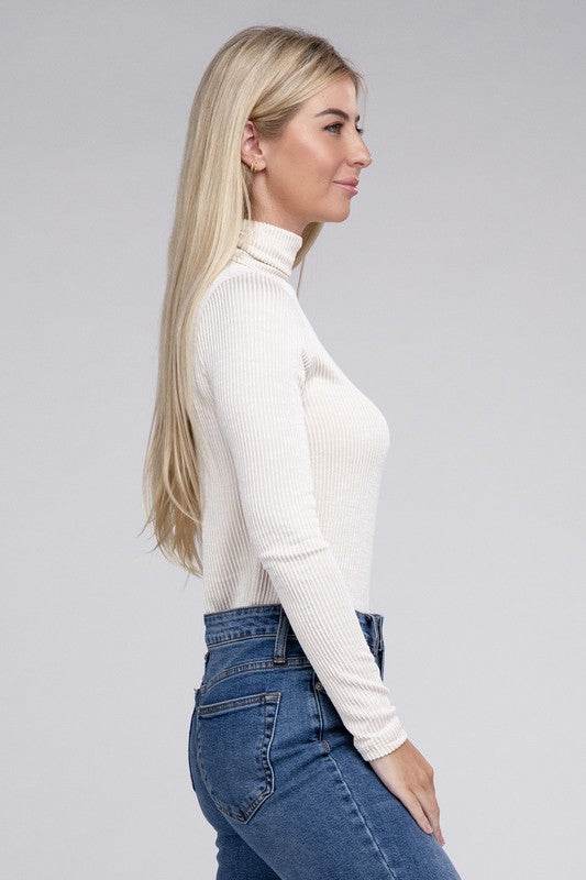 Zenana Ribbed Turtle Neck Long Sleeve Top - Rosa Apparel