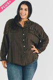 Davi & Dani Plus Distressed Hem Button Down Oversize Shirt - Rosa Apparel