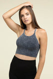 Zenana Washed Ribbed Seamless Cropped Cami Top - Rosa Apparel