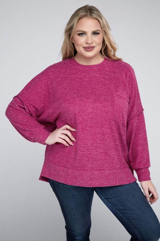 Zenana Plus Brushed Melange Drop Shoulder Sweater - Rosa Apparel