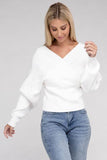 Zenana Viscose Cross Wrap V-Neck Pullover Sweater - Rosa Apparel