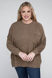 Zenana Plus Brushed Melange Drop Shoulder Sweater - Rosa Apparel