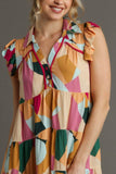 Umgee Full Size Button Detail Ruffle Sleeve Mini Dress Plus Size - Rosa Apparel