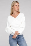 Zenana Viscose Cross Wrap V-Neck Pullover Sweater - Rosa Apparel
