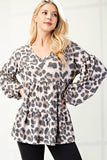 Celeste Full Size Leopard V-Neck Balloon Sleeve Blouse - Rosa Apparel