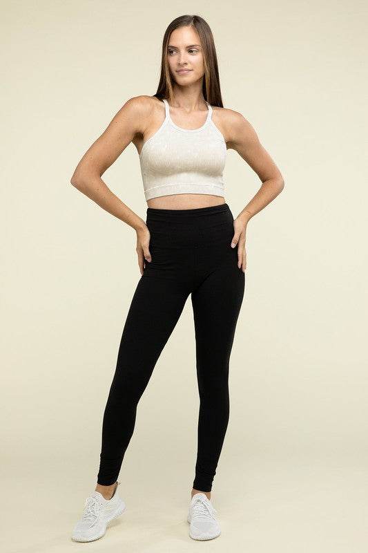 Zenana Washed Ribbed Seamless Cropped Cami Top - Rosa Apparel