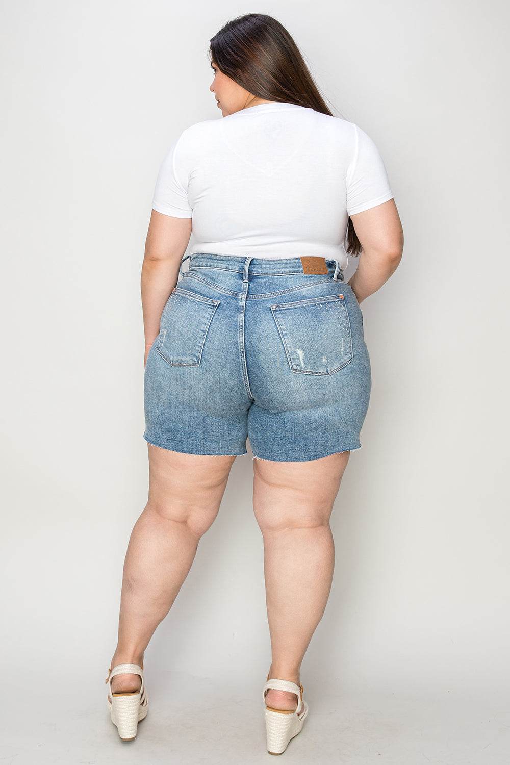 Judy Blue Full Size High Waist Rhinestone Decor Denim Shorts Style #:150274 - Rosa Apparel