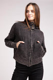Zenana Acid Wash Cotton Waffle Hooded Zip-Up Jacket - Rosa Apparel