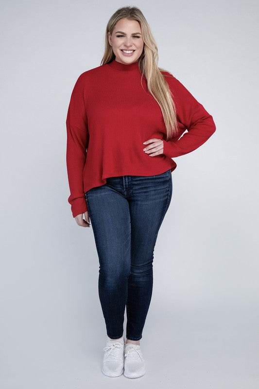 Ambiance Plus Drop Shoulder Long Sleeve Mock Neckline Sweater - Rosa Apparel